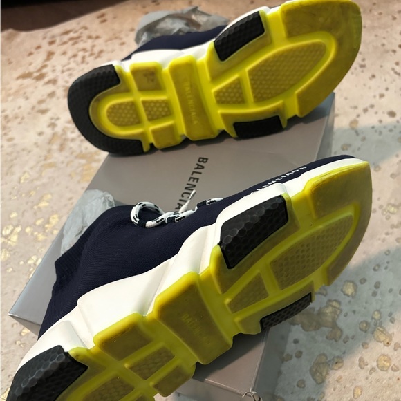 BALENCIAGA Speed Lace Up Knit Sock Marine Blue Logo High Top Trainers women’s 42 - Picture 7 of 7